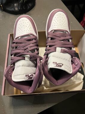 Jordan 1 Nike Air High Top Sneakers in White and Mauve